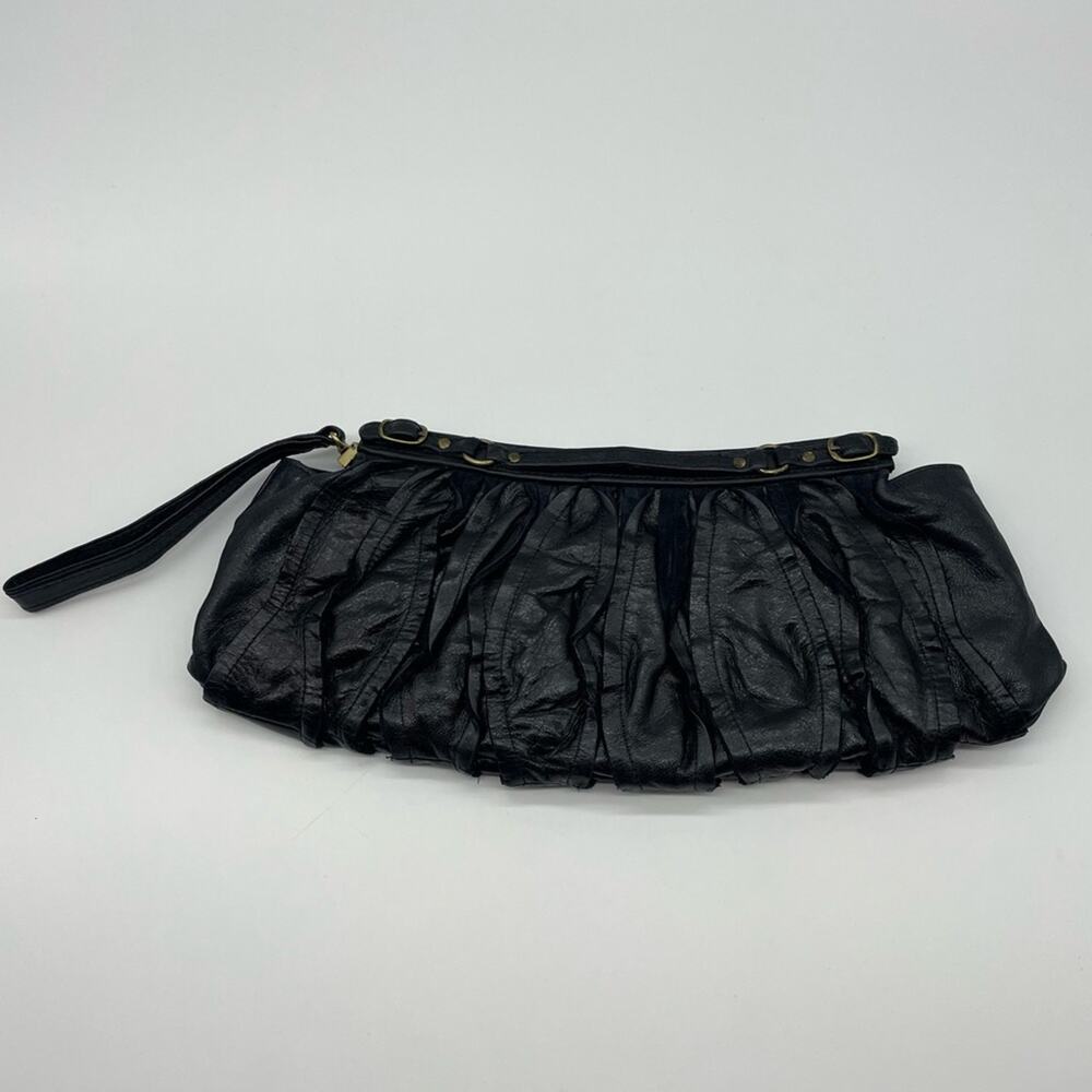 Sabina Black Leather Wristlet Clutch